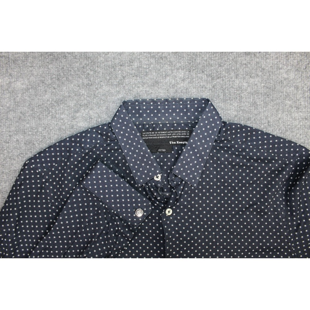 The Kooples‎ Shirt Men's Small Long Sleeve White Stars Fitted Blue Cotton Linen